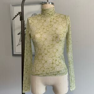 Levi’s 60s Inspired Sheer Daisy Top Green Floral Retro Boho Small Long Sleeve